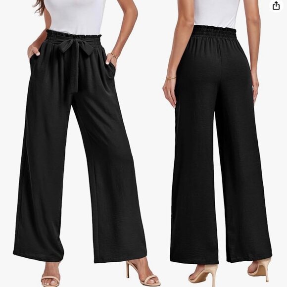 Large NWT Womens Wide Leg Pants High Waist Flowy Adjustable Knot Loose Trousers - Picture 3 of 5